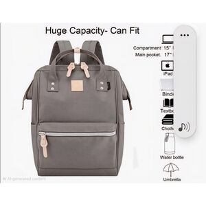 Himawari Gray Laptop Backpack Wide Opening Travel Diaper Bag School Bag